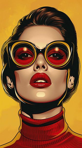 Portrait stylisé Pop-Art d'une femme avec de grandes lunettes par Steinfox Art