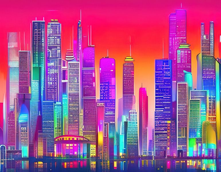 Colourful futuristic cityscape 3 by Leo Luijten