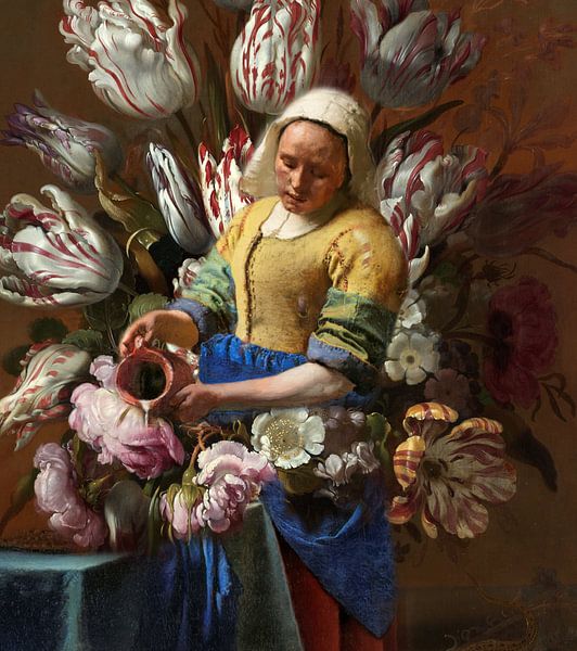 Milkmaid in sea of flowers by Digital Art Studio