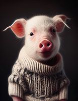Portrait d'un porcelet dans un chaud pull en laine