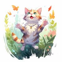 Niedliche Katze spielt mit Schmetterlingen