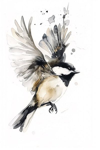 Aquarell Langschwanzmeise von Christian Müringer