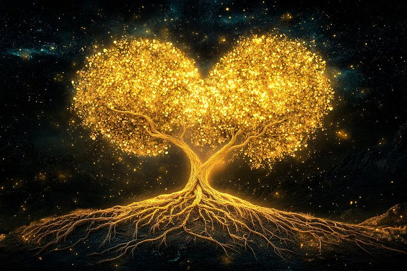 Goldener herzförmiger Baum strahlend von Art & Soul Creations