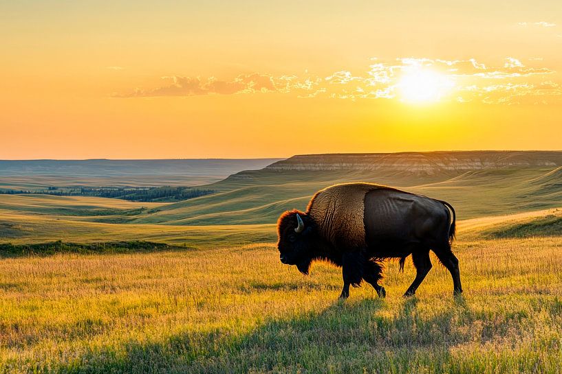 Bizons in de schemering van Poster Art Shop