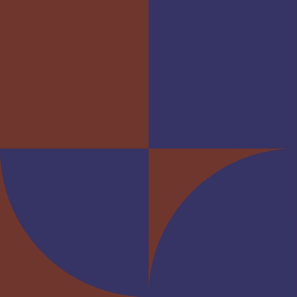 70s Retro formes abstraites multicolores en marron et bleu III par Dina Dankers