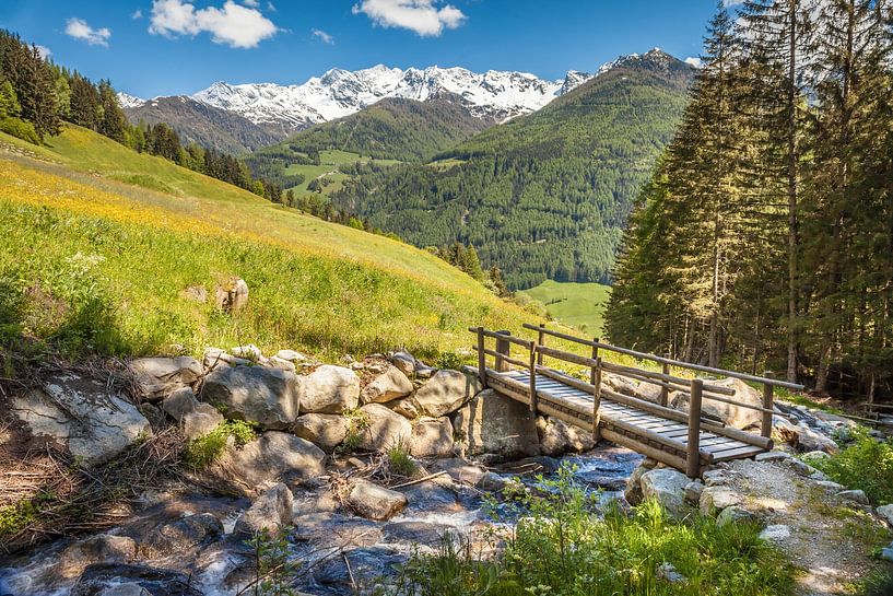 Bridge over the Frankbach stream on the Ahrntal Sun Trail near St. Jakob, South Tyrol by Christian Müringer