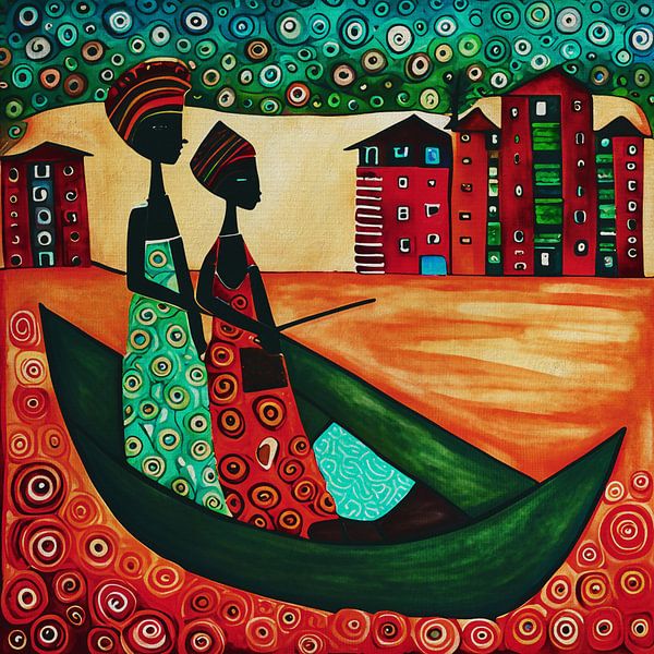 Two African girls in a small boat by Jan Keteleer
