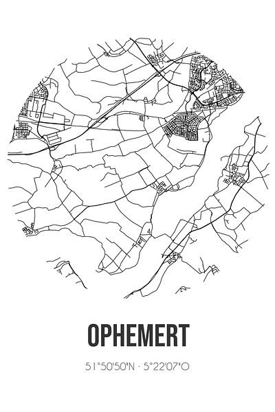 Ophemert (Gueldre) | Carte | Noir et Blanc par Affiches de lieux