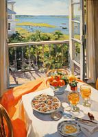 Austern und Wein in der Sonne