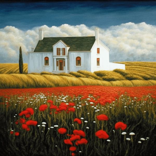 Country house poppies field landscape romance summer by gm_designs