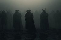 Samurai soldiers in front of foggy surroundings