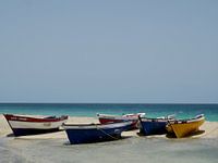 Vissers boten op het strand