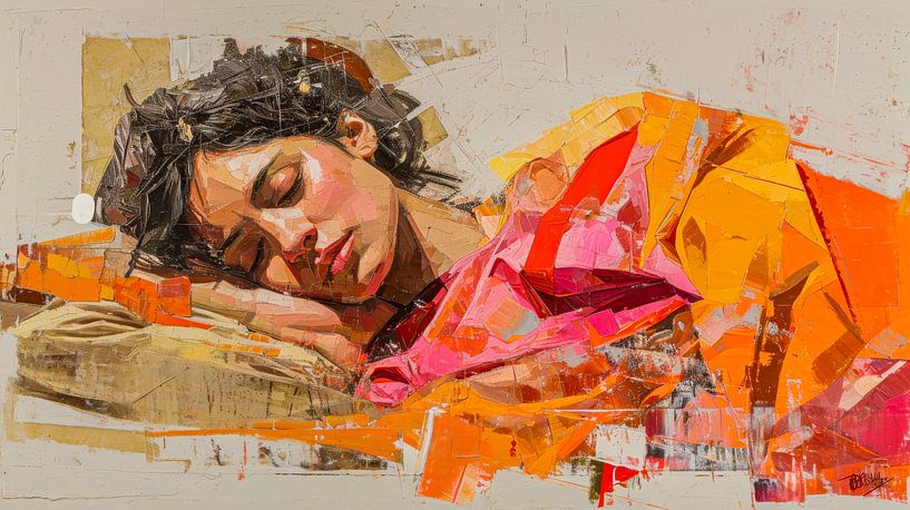 Impasto portrait femme &amp;quot ; Dream in Geometric Warmth &amp;quot ; par René van den Berg