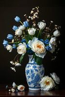 Delfter Blau Stillleben mit Tulpen und Pfingstrosen