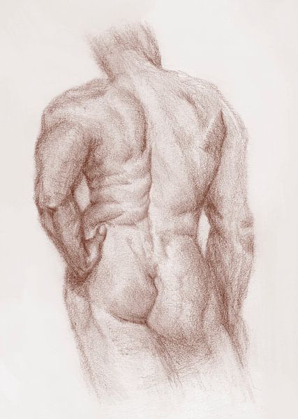 Sketch Man Nude Rückenansicht espressobraun von Krista Kitsz Art