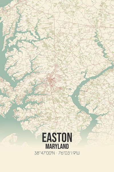 Carte d'époque d'Easton (Maryland), USA. par Affiches de lieux