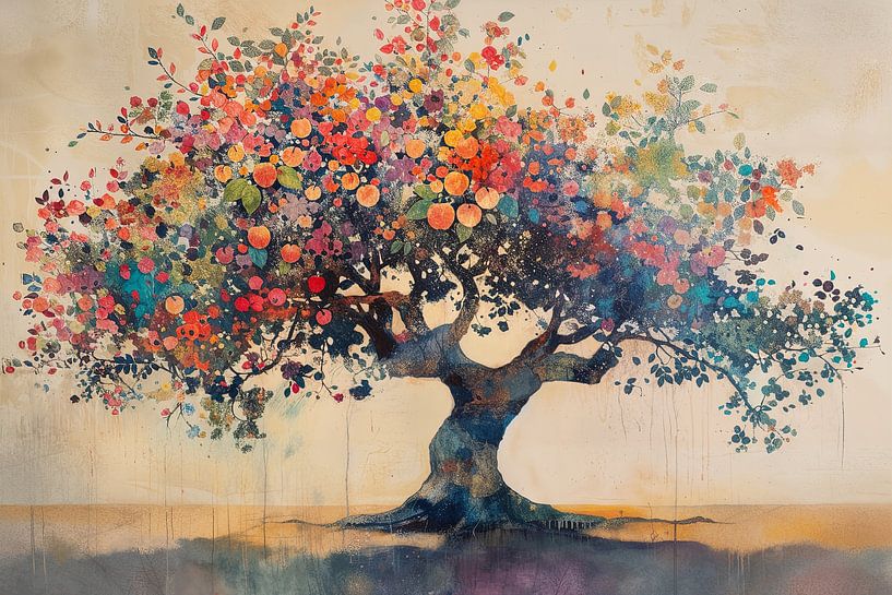 Bunte Baummalerei | Ewiger Frühlingszauber von Blickfänger Gemälde