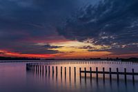 Reflexion der Masten bei Sonnenuntergang