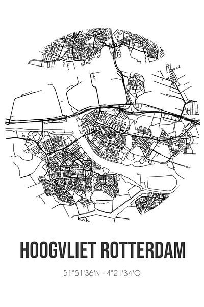 Hoogvliet Rotterdam (Süd-Holland) | Karte | Schwarz-Weiß von Ortsdrucke