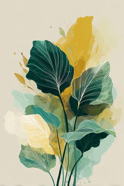 Minimalistisch Bladerspel in Groen & Goud no.6 by Studio BB