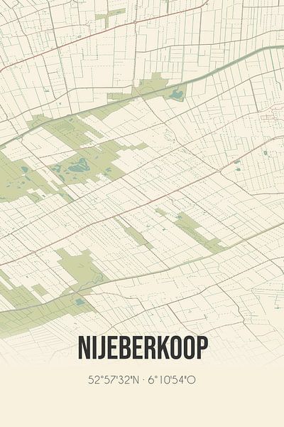Alte Karte von Nijeberkoop (Fryslan) von Ortsdrucke