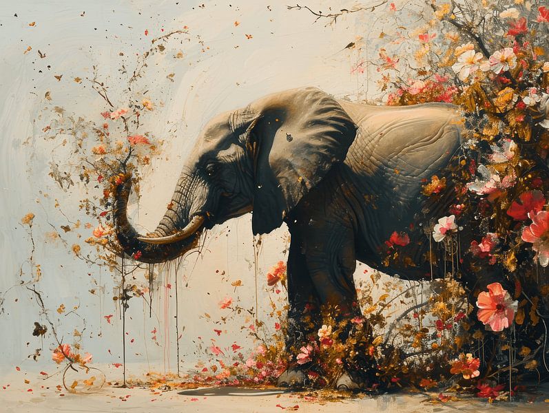 Life Fountain - The Elephant and the Blossom Rain by Eva Lee