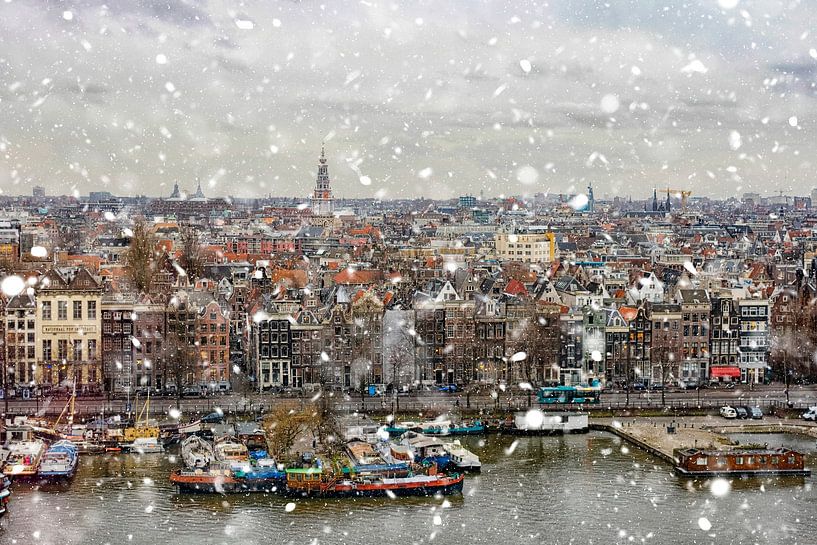 Vue aérienne d'Amsterdam sous la neige par Patricia Hofmeester