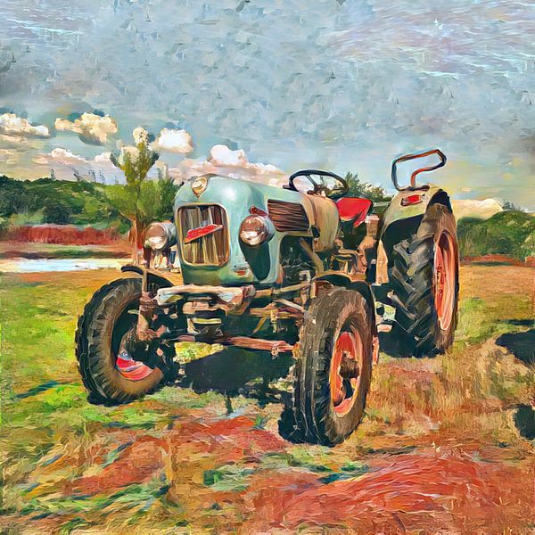 Traktor Eicher Tiger im Aquarellstil von Christian Lauer