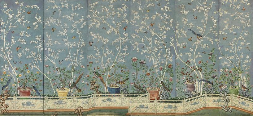 Tapete mit Vögeln und Blumen, unbekannt von Meisterhafte Meister