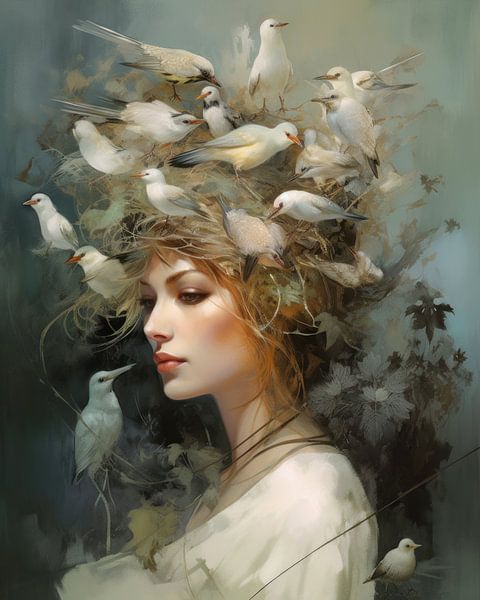 Portrait d'art &quot;Nid d'oiseau&quot; par Carla Van Iersel