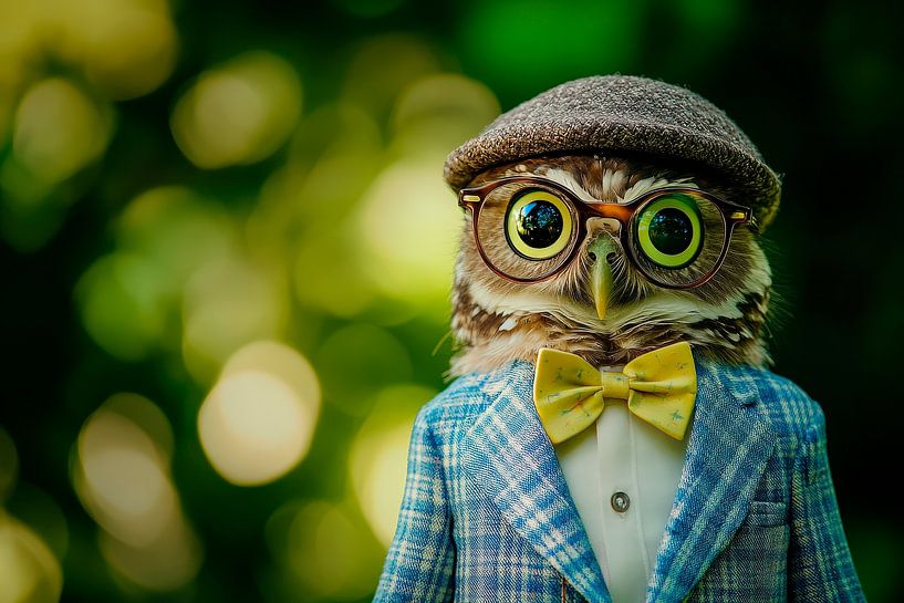 Chouette chic en costume avec chapeau et lunettes par Poster Art Shop