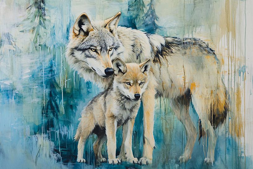 Mother wolf with cub in forest by Imperial Art House