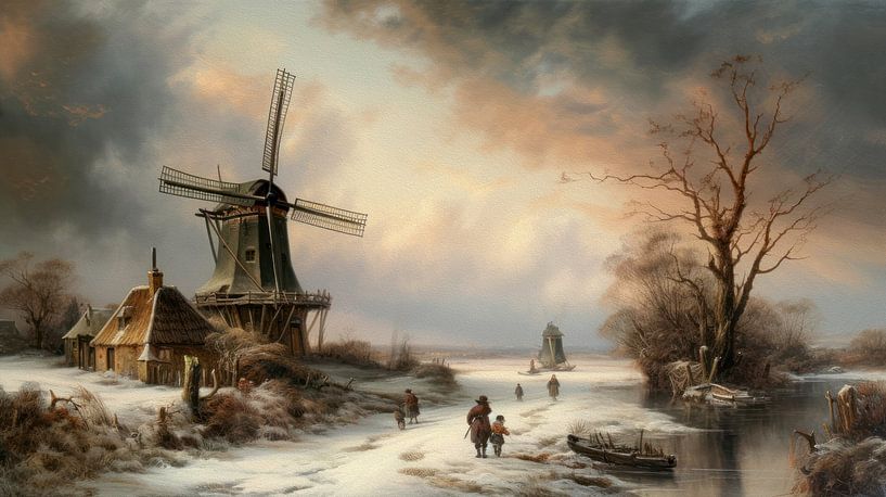 Niederländische Winterlandschaft mit Windmühle von Preet Lambon