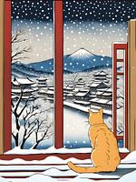 Roter Kater schaut durchs Fenster