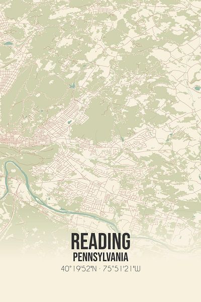 Carte ancienne de Reading (Pennsylvanie), États-Unis. par Affiches de lieux