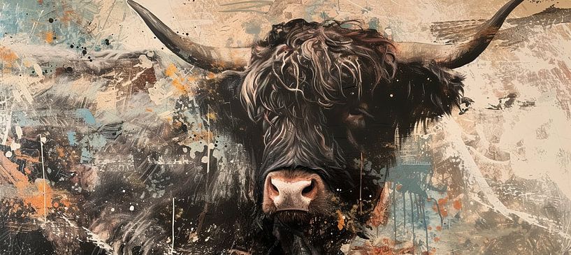 Vache Scottish Highlander | Peinture abstraite Scottish Highlander par Peintures accrocheuses