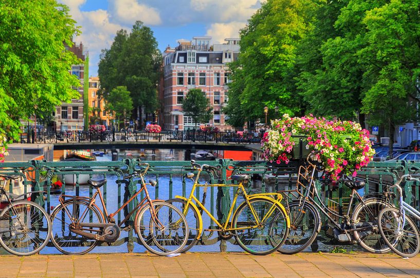 Fietsen op de brug in zomers Amsterdam by Dennis van de Water