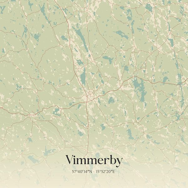 Alte Karte von Vimmerby, Schweden. von Ortsdrucke