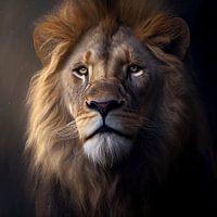 Portrait de lion sur fond sombre