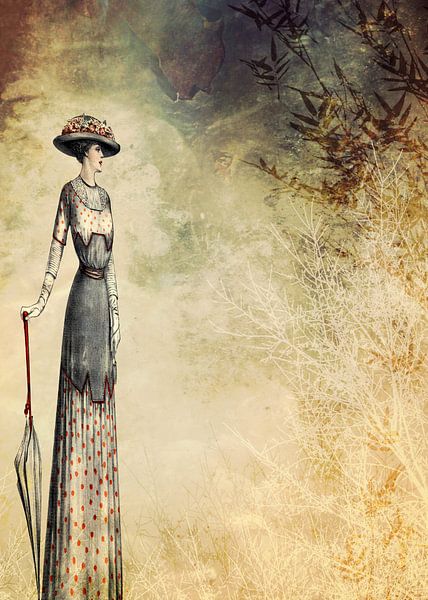 VINTAGE MODE DAME IN ABSTRACT BOS II van Pia Schneider