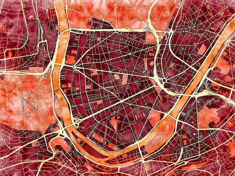 Carte de Boulogne-Billancourt avec le style 'Amber Autumn' par Maporia