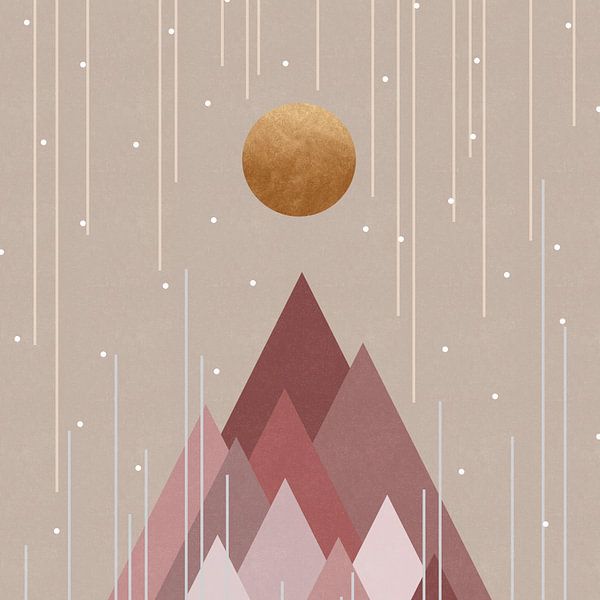 Soleil et montagne rose corail par Orara Studio