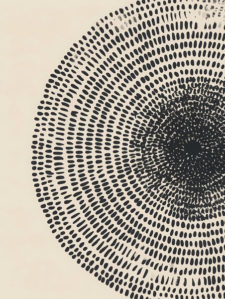 Abstract black-and-white artwork with organic circle pattern on beige background by But First Framing