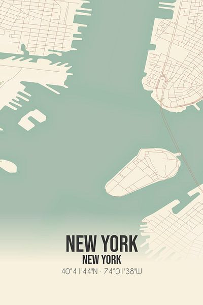 Vieille carte de New York (New York), USA. par Affiches de lieux