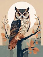 Minimalistische Holzschnitt Stil Eule Porträt