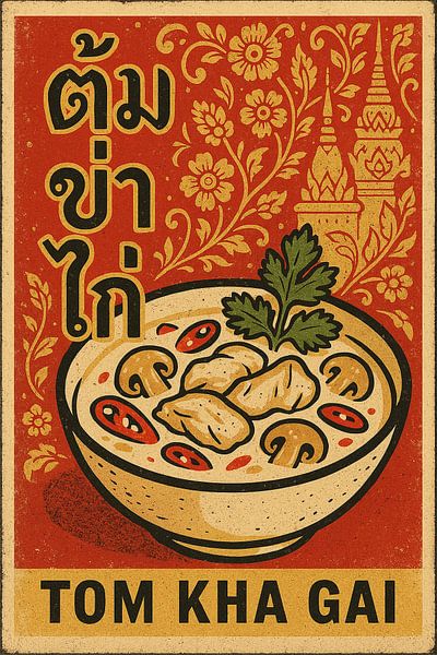 Retro Tom Kha Gai Poster – Thai Coconut Soup Wall Art by Travel Shop