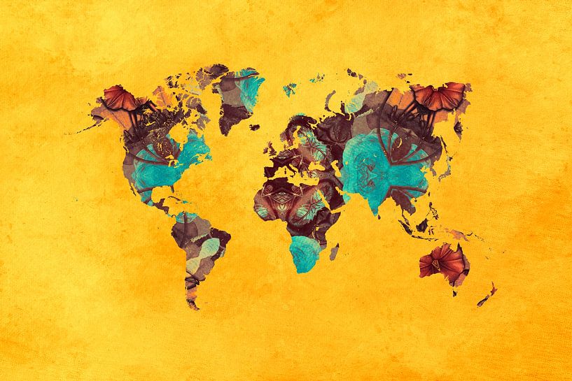 world map yellow green flowers #map by JBJart Justyna Jaszke