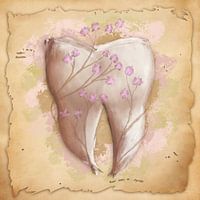 Gemälde Zahn & Blumen. Vintage Stil. Zahnmedizin, Zahnarztpraxis, zahnärztliche Assistentin.