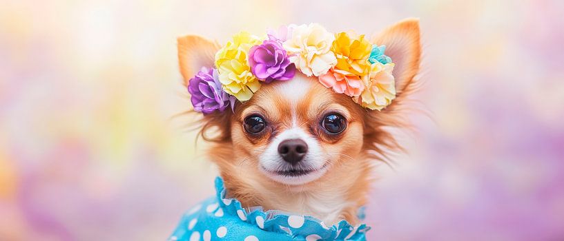 Petite Chihuahua with flower wreath by Poster Art Shop