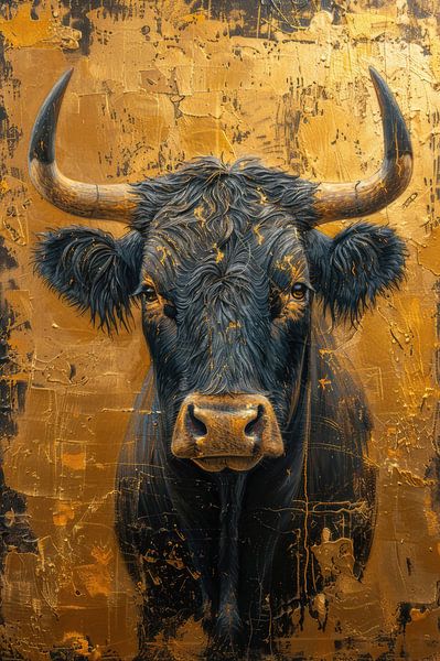Golden Bull Majestic Power in Luxury Art by Eva Lee